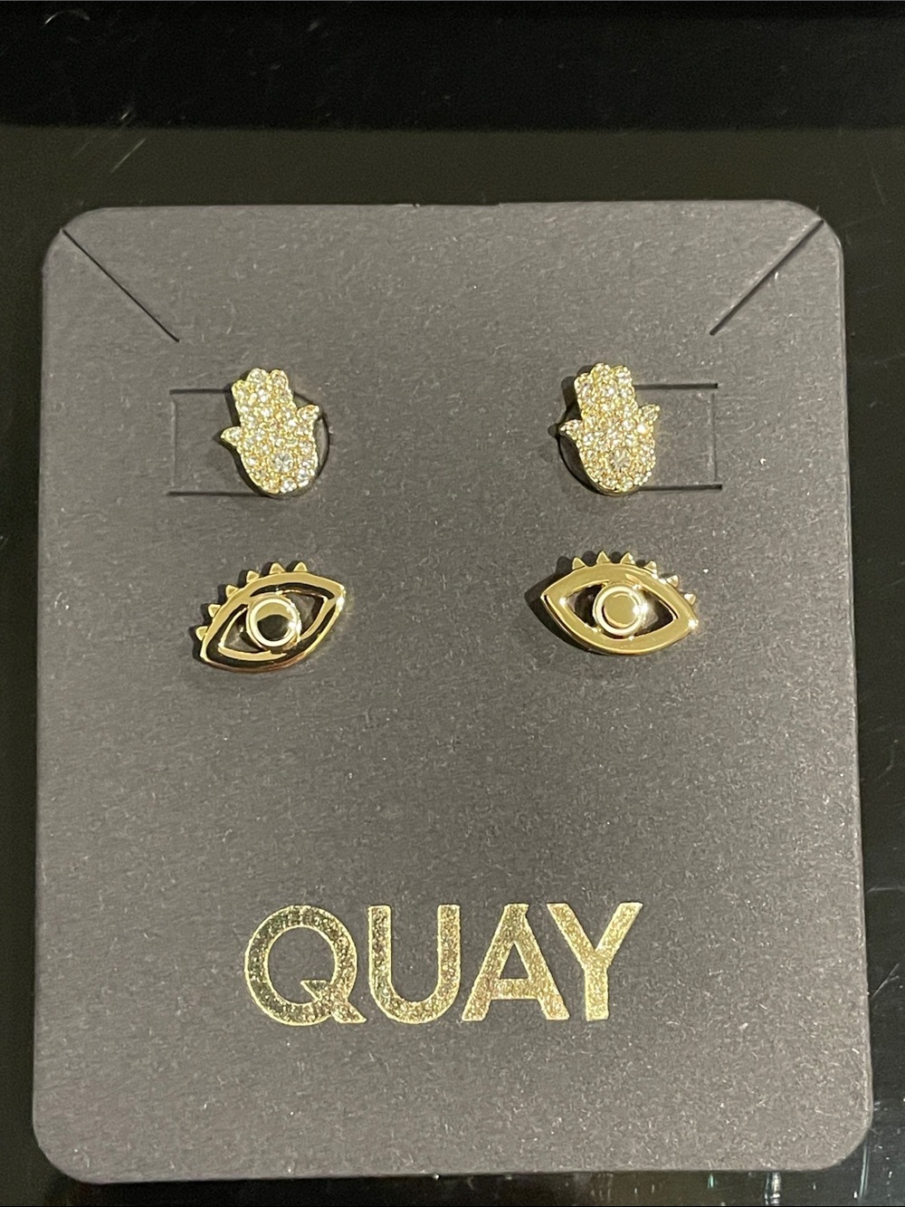 Quay Australia Gold Hamsa and Evil Eye Stud Pair